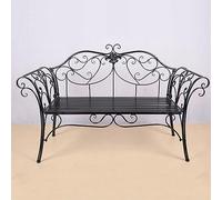 SnamicE Panca da giardino in metallo, mobili da patio con schienale e braccioli, panca da patio per esterni, panca da parco per 2-3 persone, per balcone, veranda, patio, coppia, nero