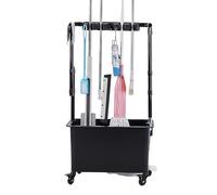 SnamicE Porta Secchio e Scopa per Pulizie, Organizer per Attrezzi da Giardino, Carrello per Pulizie su Ruote, armadietto Porta Scope autoportante per Giardino, Tubo NER,Black Tube-5 Slots 6 Hooks