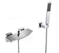 SnamicE Rubinetto per Vasca Classico con Doccia, rubinetti per Vasca in Ottone, Miscelatore a Cascata a 2 Maniglie, con doccetta, Rubinetto per Vasca a Parete, Set Miscelatore per va,Chrome