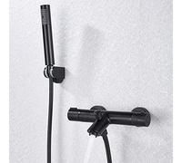 SnamicE Set Miscelatore termostatico Nero per Doccia e Vasca, Rubinetto Miscelatore termostatico per Bagno con Acqua Calda e Fredda, valvola miscelatrice per Vasca da Bagno, Set co,