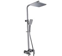 SnamicE Sistema Miscelatore Doccia Grigio in ABS con doccetta a 3 modalità e Asta saliscendi, Set Miscelatore Doccia per Vasca, Sistema Doccia con soffione per Bagno - Quadrato.,