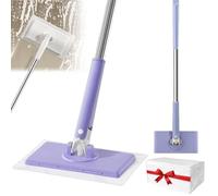 Snap Grip Mini Mop, Clever Snap-Grip Mini Mop, Lazy Mops Clip On with One-Button Clamping, Automatic Cloth Changing Mops, 360 Rotating Wet And Dry Mops (Purple, 75cm)