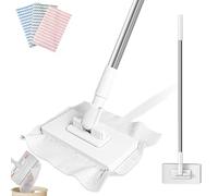 Snap Grip Mini Mop,zero Touch Mini Mop,Automatic Cloth Changing MiniMop, 360 Rotating Head, One-Button Disassembly, 40in Long Handle Mopping Sweeper Stick for Multi Cleaning (white+10cloth,92cm)