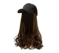 Snapback Cap nero cowboys parrucca capelli sintetici cappello da baseball con capelli attaccati lungo rotolo di pera ricci regolabile con cappello da baseball nero (C, taglia unica)