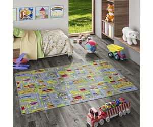 Snapstyle Tappeto bambini strada Adventure Land Multicolore - tappeto gioco città per cameretta, facile da pulire