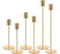 Snarflun Set di 6 Portacandele Dorate Per Candele Coniche, Porta Candele da Tavolo 33/28/22cm, Portacandele in Metallo, Natalizio Candelabri,Candeliere per Matrimoni,Compleanni,Natale,Cena a Lume (A)