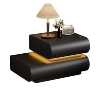 Snaweo Comodino Moderno, Inteligente Mesitas de Noche, Comodino In Microfibra, Leggero, Lussuoso e di Alta Qualità, con 2 Cassetti In Legno Massello, for Camera da Letto(Black right)