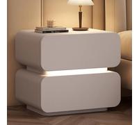 Snaweo Comodino Semplice con Bordo Arrotondato, Elegante comodino intelligente, Comodinos In Legno Rivestito In Pelle for Camera da Letto, 2 Cassetti Portaoggetti(Light gray,50cm/19.69in)