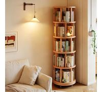 Snaweo Rotating Bookshelf Tower, Solid Wood Bookshelf on Wheels