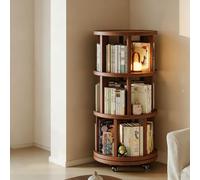 Snaweo Rotating Bookshelf Tower, Solid Wood Bookshelf on Wheels