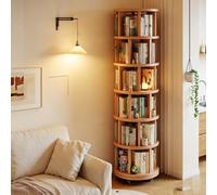 Snaweo Rotating Bookshelf Tower, Solid Wood Bookshelf on Wheels
