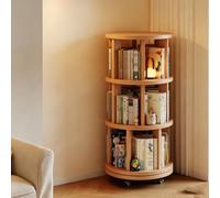 Snaweo Rotating Bookshelf Tower, Solid Wood Bookshelf on Wheels