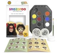 Snazaroo Animal World, kit per pittura viso per bambini e adulti, 8 colori, 13 pezzi, pennello, spugna, guida, a base d'acqua, facilmente lavabile, atossico, trucco, body painting e feste