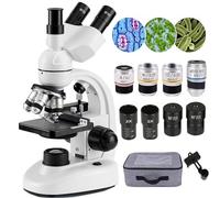 SNBGRYE Microscopio Ottico Professionale 2000X / 5000X, Microscopio Trinoculare per Studenti delle Scuole Primarie E Secondarie, Obiettivi 4X, 10X, 40X, 6X/100X, con Porta Cellulare + Borsa,2000X