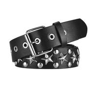 SNCEAW Cintura borchiata, in metallo punk rock, rivetti con piramide brillante borchiata, per donne e uomini, 1 stella nera, Fit Pant 31-36 inch