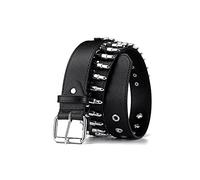 SNCEAW Cintura borchiata, in metallo, punk rock, rivetti con piramide brillante borchiata, per donne e uomini, 2 rivetti a proiettile neri, Fit Pant 31-36 inch