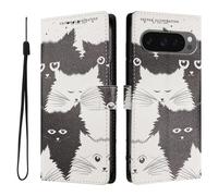 SNCLET Bumper Cover per Google Pixel 10 5G Cover Protettiva con Motivo Retrò Pelle PU con Interno in TPU,Supporto Integrato,Slot per Carte Custodia a Libro per Google Pixel 10 5G,Gatto Bianco Nero