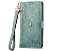 SNCLET Cover per Infinix Zero 30 5G Custodia Flip a Libro,Motivo a Amore Cuore Pelle PU Portafoglio Porta Carte Chiusura Magnetica a Zip Cover Blocco RFID Custodia per Infinix Zero 30 5G,Verde