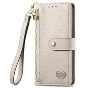 SNCLET Cover per Infinix Zero 30 5G Custodia,Motivo a Amore Cuore Pelle PU Portafoglio Porta Carte Chiusura Magnetica a Zip Cover Blocco RFID Antiurto Custodia per Infinix Zero 30 5G,Grigio
