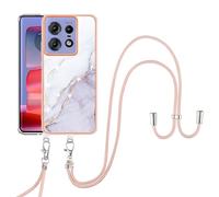 SNCLET Cover per Motorola Edge 50 Pro Custodia con Collana Regolabile Crossbody Cover con Lanyard Collana Antiurto TPU Edges Necklace Custodia per Motorola Edge 50 Pro Slim Case,Bianco D'oro