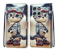 SNCLET Cover per Motorola Moto G56 Slim Cover Full Protezione Silicone Custodia Pelle PU Portafoglio con Slot per Schede Magnetica Wallet Custodia per Motorola Moto G56,Gatto Dei Cartoni