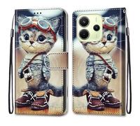 SNCLET Cover per Redmi Note 14 4G Slim Cover Full Protezione Silicone Custodia Pelle PU Portafoglio con Slot per Schede Magnetica Wallet Custodia per Redmi Note 14 4G,Gatto Dei Cartoni