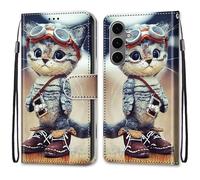 SNCLET Cover per Samsung Galaxy S25 FE Slim Cover Full Protezione Silicone Custodia Pelle PU Portafoglio con Slot per Schede Magnetica Wallet Custodia per Samsung Galaxy S25 FE,Gatto Dei Cartoni