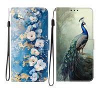 SNCLET Fiore Blu e Pavone Custodia per Samsung Galaxy A15 Custodia Wallet Flip in Pelle PU con Supporto Chiusura Magnetica Slot Carte Tasca Laterale per Samsung Galaxy A15