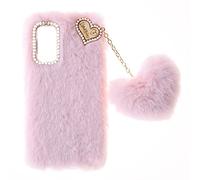 SNCLET Fluffy Fur Plush Case per Oukitel C1 Pro Custodia Peluche Faux Pelliccia Pelosa e Morbida LOVE Peluche Pom Pom Luccichio TPU Silicone Bumper Pretettiva Cover per Oukitel C1 Pro,Rosa