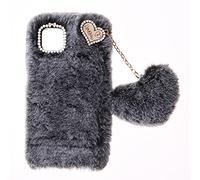 SNCLET Fluffy Fur Plush Case per Oukitel C60 Pro Custodia Peluche Faux Pelliccia Pelosa e Morbida LOVE Peluche Pom Pom Luccichio Silicone Bumper Pretettiva Cover per Oukitel C60 Pro,Grigio Scuro
