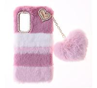 SNCLET Fluffy Fur Plush Case per TCL 50 5G Custodia Peluche Faux Pelliccia Pelosa e Morbida LOVE Peluche Pom Pom Luccichio Diamante Silicone Bumper Pretettiva Cover per TCL 50 5G,Collage Rosa