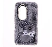 SNCLET Fluffy Plush Custodia per Honor Play10C Silicone Cover Shockproof Anti Scratch Custodia in peluche Cute Coniglio Bunny Bling Diamond Fluffy Case per Honor Play10C,Coniglio Grigio