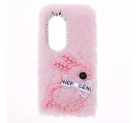 SNCLET Fluffy Plush Custodia per Honor Play10C Silicone Cover TPU Shockproof Custodia in peluche Cute Coniglio Bunny Bling Diamond Phone Cover Fluffy Fur Case per Honor Play10C,Coniglio Rosa