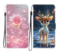 SNCLET Rosa e Cervo Custodia per Samsung Galaxy A15 Custodia Wallet Flip in Pelle PU con Supporto Chiusura Magnetica Slot Carte Tasca Laterale per Samsung Galaxy A15