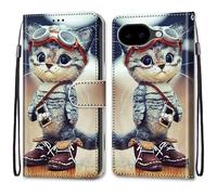 SNCLET Wallet Cover per Google Pixel 10A Slim Cover Full Protezione Silicone Custodia Pelle PU Portafoglio con Slot per Schede Magnetica Custodia per Google Pixel 10A,Gatto Dei Cartoni