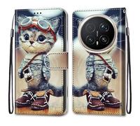 SNCLET Wallet Cover per Honor Magic8 Pro Slim Cover Full Protezione Silicone Custodia Pelle PU Portafoglio con Slot per Schede Magnetica Custodia per Honor Magic8 Pro,Gatto Dei Cartoni