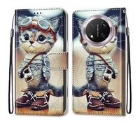 SNCLET Wallet Cover per Honor X9c Slim Cover Full Protezione Silicone Custodia Pelle PU Portafoglio con Slot per Schede Magnetica Custodia per Honor X9c,Gatto Dei Cartoni