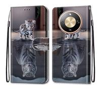 SNCLET Wallet Custodia per Honor Magic8 Lite Magnetica Case Protettiva Custodia Antigraffio PU Pelle Portafoglio Flip Supporto Porta Carte Bumper Cover per Honor Magic8 Lite,Kitten-Tiger