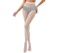 SNDE Collant a rete Bianco, Fishnet Stockings Glitter Elastici Vita Alta Collant Calze a Rete, Calze da Pesca per Donna