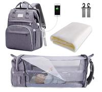 SNDMOR Zaino Multifunzionale per il Cambio del Pannolino, Borsa per il Cambio Unisex di Grande Capacità, Zainetto Impermeabile per Borsa da Viaggio Portatile con Letto Pieghevole (Grigio)