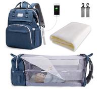 SNDMOR Zaino Multifunzionale per il Cambio del Pannolino, Borsa per il Cambio Unisex di Grande Capacità, Zainetto Impermeabile per Borsa da Viaggio Portatile con Letto Pieghevole (Blu navy)