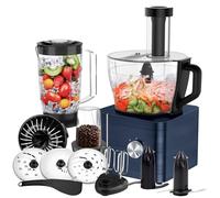 SNDOAS Robot da Cucina Multifunzione, 1100 W Frullatore Tritatutto Multifunzione, Ciotola 3,2 L, Frullatore da 1,5 L, Macinacaffè, Frusta, Blu Scuro