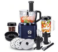 SNDOAS Robot da Cucina Multifunzione, 1100 W Frullatore Tritatutto Multifunzione, Ciotola 3,2 L, Frullatore da 1,5 L, Macinacaffè, Frusta, Blu Scuro [Robot da cucina multifunzione]: con il tritatutto