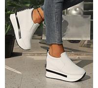 Sneaker casual da donna bianche con zeppa platform e tacco nascosto, slip-on, vestono piccolo, si consiglia di ordinare una taglia in più per chi ha il collo del piede alto CN35,CN36,CN37,CN38,CN39,CN