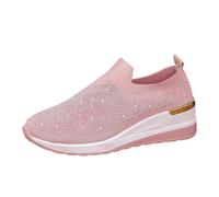 Sneaker da donna 2026 sneakers alla moda rete traspirante da infilare, scarpe casual con design fiocco strass per uso quotidiano, zeppa comoda, Colore: rosa., 37 EU