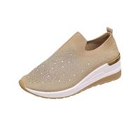 Sneaker da donna chic Comfort - Sneaker da donna con zeppe, scarpe in finto diamante, scarpe alla moda, scarpe da ginnastica per giovani e casual, scarpe slip-Ins-Grand Entry Shoe, beige, 41 EU