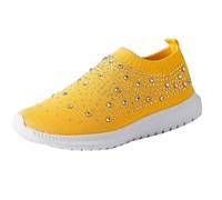 Sneaker da donna con brillantini, scarpe sportive alla moda, ammortizzanti, per il tempo libero, abbaglianti, belle, strass, tomaia in rete traspirante, leggeri e antiscivolo, giallo., 37 EU