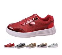 Sneaker da donna con brillantini, scarpe sportive con paillettes, per il tempo libero, basse, per il fitness, per il jogging, per la strada, per il matrimonio, feste, night club, Colore: rosso, 38 EU