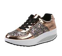 Sneaker da donna con glitter eleganti, scarpe da ginnastica da donna con zeppa, scarpe da ginnastica con paillettes alla moda, con lacci rialzati, morbide, comode da camminare, impermeabili, per il