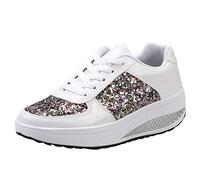 Sneaker da donna con glitter eleganti, scarpe da ginnastica da donna con zeppa, scarpe da ginnastica con paillettes alla moda, con lacci rialzati, morbide, comode da camminare, impermeabili, per il